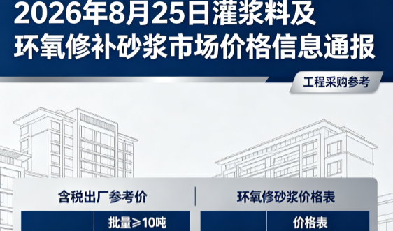 沁园街道2026年8月25日灌浆料及环氧修补砂浆市场价格信息通报